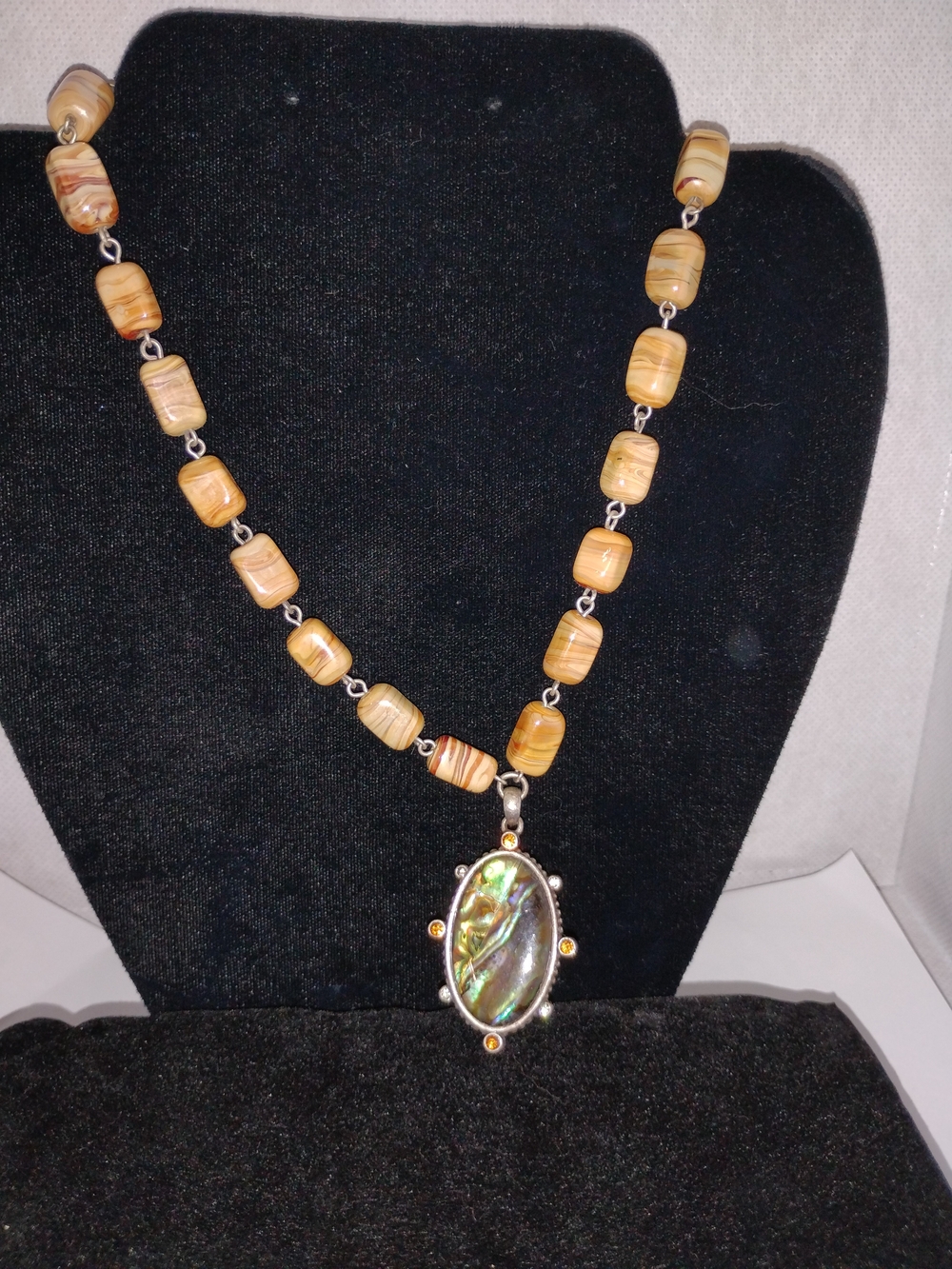 Handcrafted Stone Beaded Necklace with Abalone Pendant